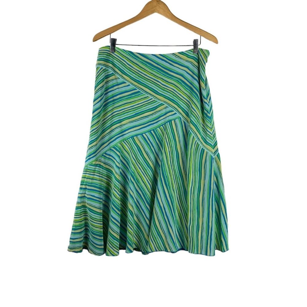 Vintage The Look Randolph Duke Silk Midi Skirt Mixed Stripe Green Blue Yellow 18
